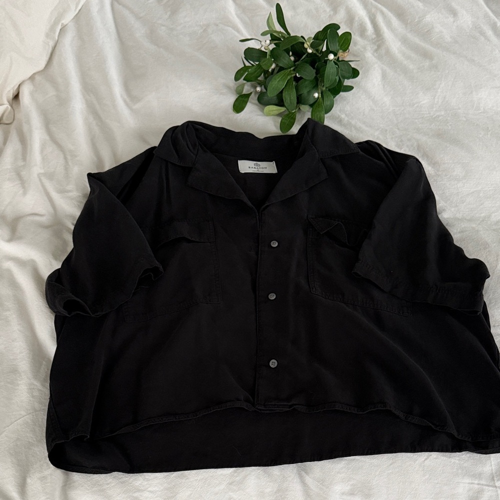 Babaton Classic Black Collared Button Up Shirt - image 1